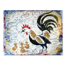 Vintage Rooster and Chicks Postcard