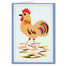 Vintage Rooster Folk Art Greeting Card