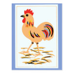 Vintage Rooster Folk Art Postcard