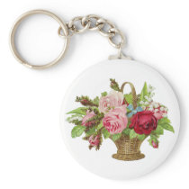 Vintage Rose Flower Basket Keychains