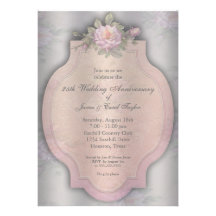 Vintage Rose Silver 25th Anniversary Party Custom Invites