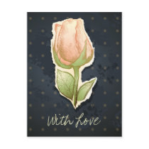 Vintage rosebud in black, postcard