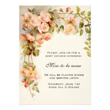 Vintage Roses, Antique Flowers, Floral Baby Shower Announcements