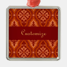 Vintage Ruby Red Damask Designer Ornament
