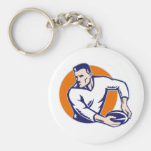 vintage rugby player running passing ball key chain