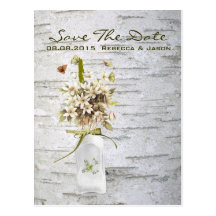 vintage rustic birch country wedding save the date post cards