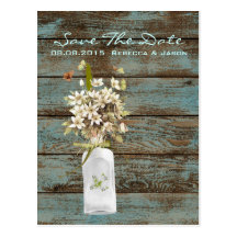 vintage rustic teal country wedding save the date post card
