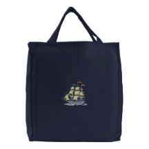 Vintage Sailing Ship Embroidered Bag