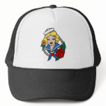 Vintage Sailor Girl with Rose Tattoo Art hats