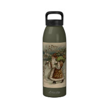 Vintage Santa Claus and Christmas Tree Reusable Water Bottles