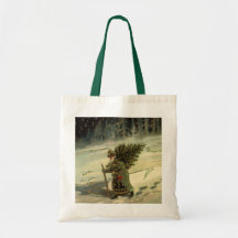 Vintage Santa Claus Carrying a Christmas Tree Tote Bags