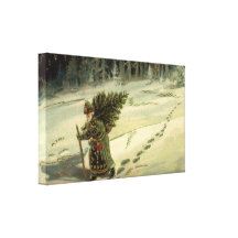 Vintage Santa Claus Carrying a Christmas Tree Gallery Wrap Canvas