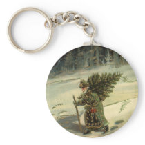 Vintage Santa Claus Carrying a Christmas Tree Key Chain