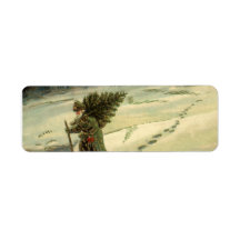 Vintage Santa Claus Carrying a Christmas Tree Return Address Label