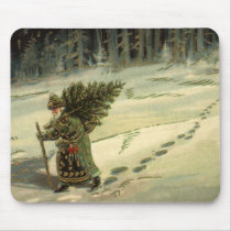 Vintage Santa Claus Carrying a Christmas Tree Mouse Pad