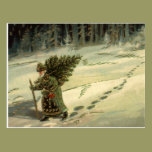 Vintage Santa Claus Carrying a Christmas Tree postcards