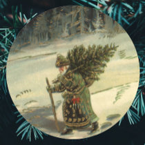Vintage Santa Claus Carrying a Christmas Tree Sticker