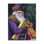 Vintage Santa Claus Christmas Postcard - Purple