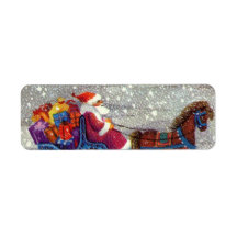 Vintage Santa Claus One Horse Open Sleigh in Snow Labels