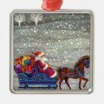 Vintage Santa Claus One Horse Open Sleigh in Snow Christmas Tree Ornaments