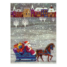 Vintage Santa Claus One Horse Open Sleigh in Snow Post Cards
