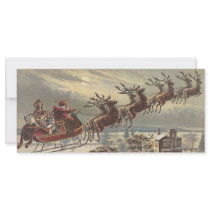 Vintage Santa Claus Reindeer Sleigh Christmas Eve Rack Card Design