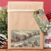 Vintage Santa Claus Reindeer Sleigh Christmas Eve Rectangle Stickers