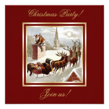 Vintage Santa Claus Reindeer Sleigh invitation