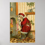 Vintage Santa Filling Stocking posters
