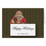 Vintage Santa on Green Damask Stripe Card
