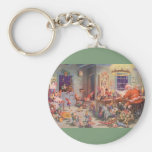 Vintage Santa's Workshop North Pole Elves and Toys Key Chains
