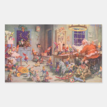 Vintage Santa's Workshop North Pole Elves and Toys Rectangle Stickers