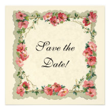 Vintage Save the Date, Pink Flowers Floral Roses Personalized Invitations