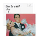 Vintage Save the Date with Newlyweds Postcards