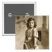 Vintage school girl pinback buttons
