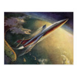 Vintage Science Fiction Airplane Spaceship Earth Post Card