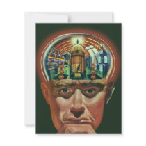 Vintage Science Fiction Alien Brain Exposing a Lab Announcement
