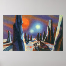 Vintage Science Fiction Aliens on a Foreign Planet Posters
