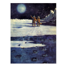 Vintage Science Fiction Aliens on the Moon Post Cards
