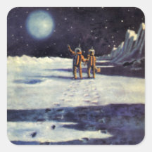 Vintage Science Fiction Aliens on the Moon Square Stickers