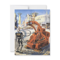 Vintage Science Fiction Aliens War Futuristic City Personalized Invitation