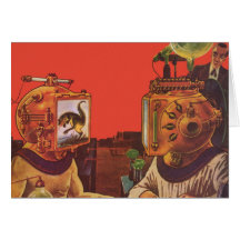 Vintage Science Fiction Aliens With Video Helmets Cards