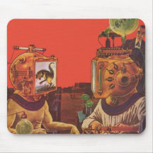 Vintage Science Fiction Aliens With Video Helmets Mouse Pad