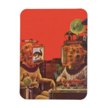 Vintage Science Fiction Aliens With Video Helmets Magnet