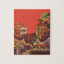 Vintage Science Fiction Aliens With Video Helmets Jigsaw Puzzle