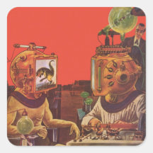 Vintage Science Fiction Aliens With Video Helmets Square Sticker