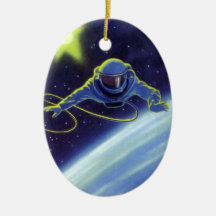 Vintage Science Fiction Astronaut on a Spacewalk Christmas Ornament