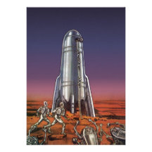 Vintage Science Fiction, Astronauts, Beetle Aliens Personalized Invites