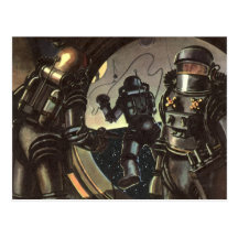 Vintage Science Fiction Astronauts on a Spacewalk Postcard