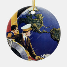 Vintage Science Fiction Astronauts Orbiting Earth Ornaments